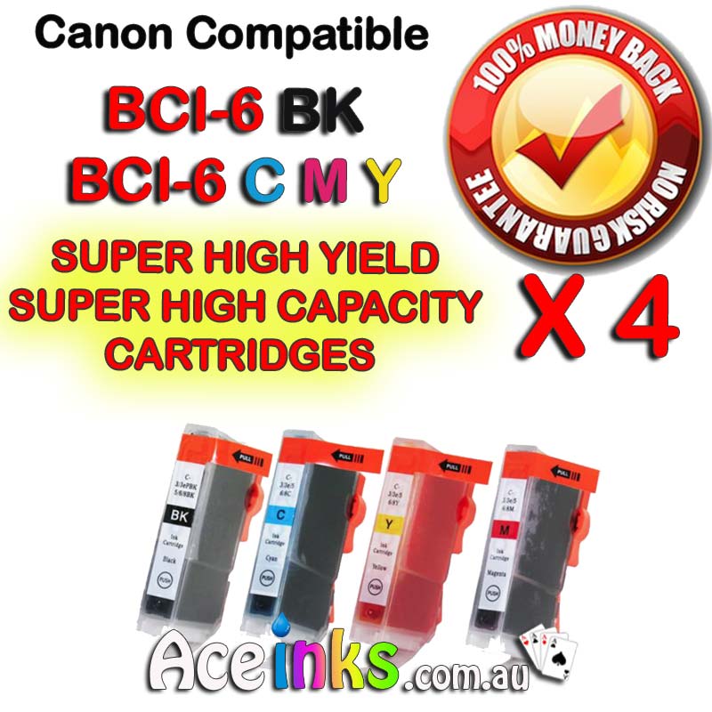 4 Combo Compatible Canon BCI-6BK / BCI-6 C/M/Y With Chip