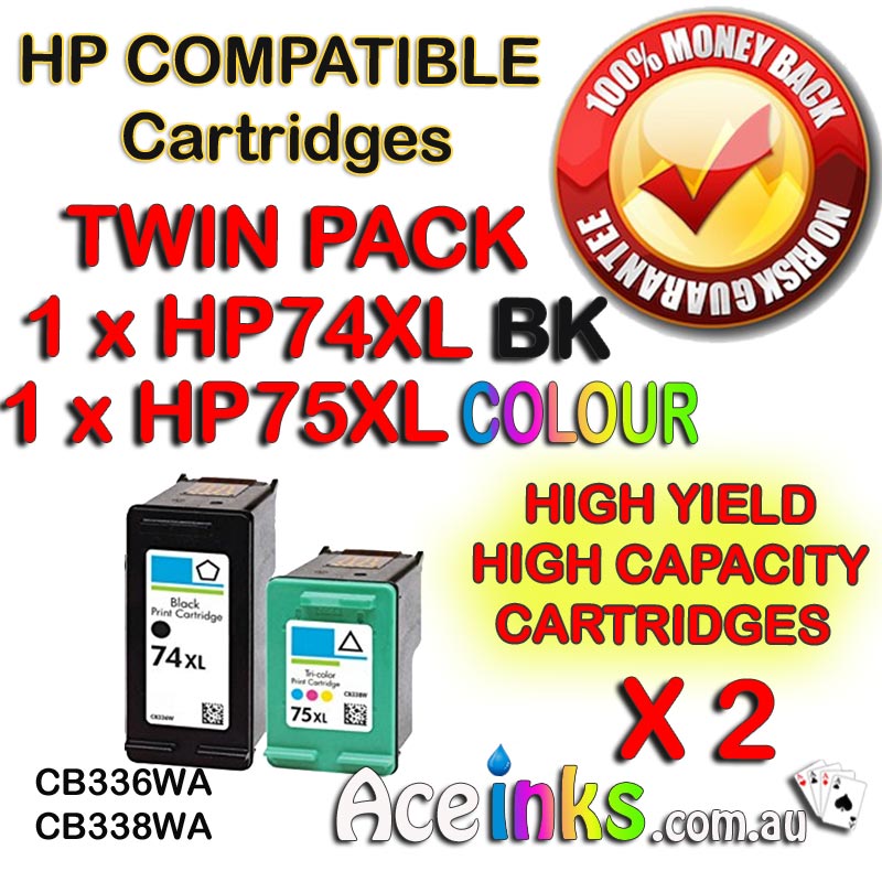 Twin Pack Combo Compatible HP74XLBK HP75XL Colour