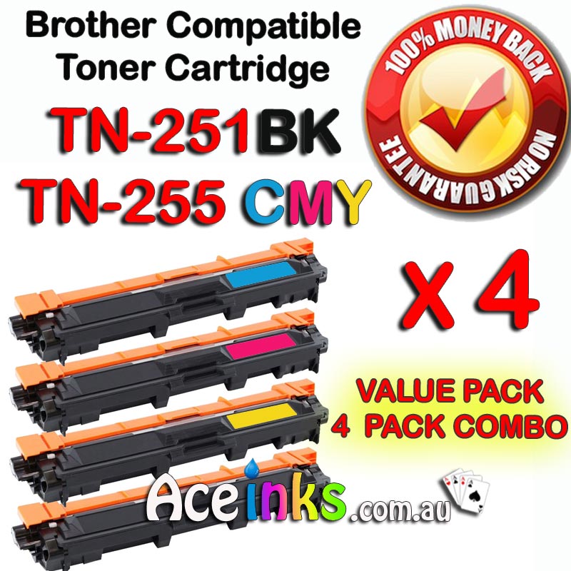 4 Combo Compatible Brother TN-251 BK / TN-255 /C/M/Y